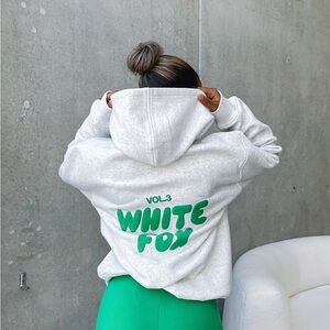 White Fox Boutique Gray Hoodie with Green Accents